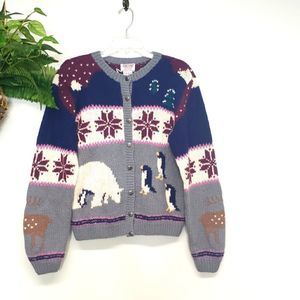 Vintage Skyr Winter Mountain Ski Lodge Scene New Dead Stock Cardigan Siz…